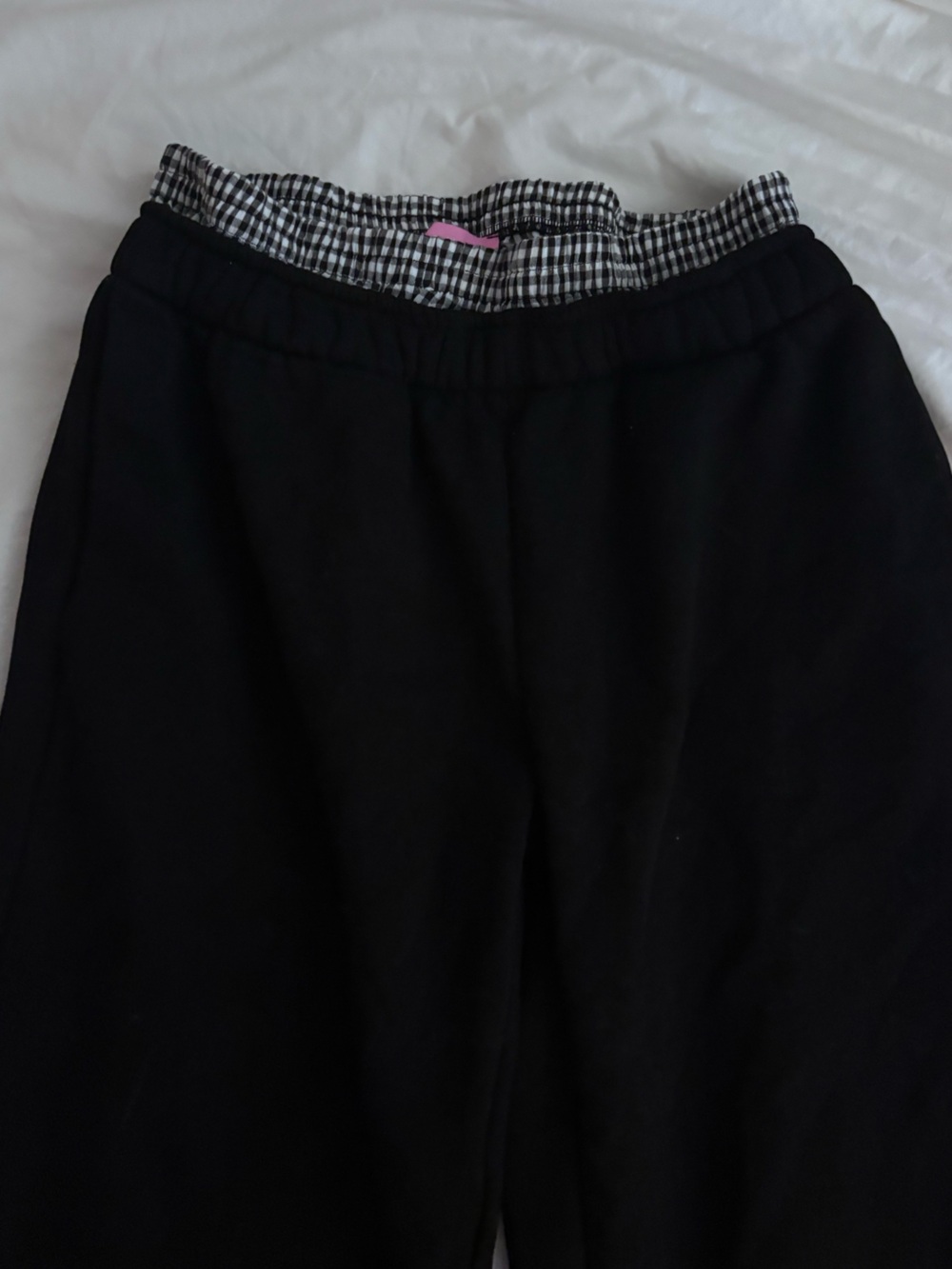 Edikted Black Sweatpants with Gingham Waistband